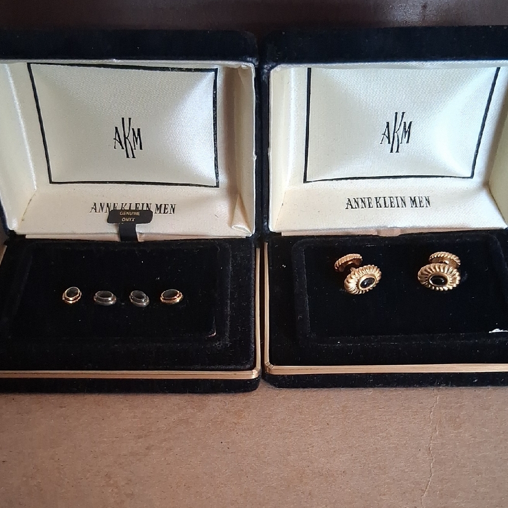 Anne Klein Gold Black Cuff Links & Shirt Studs.